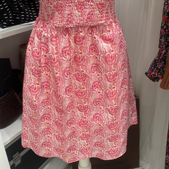 New J. Crew Pink Puff Sleeved Smocked Mini Dandelion Swirl Mini Dress Size S - Picture 6 of 7